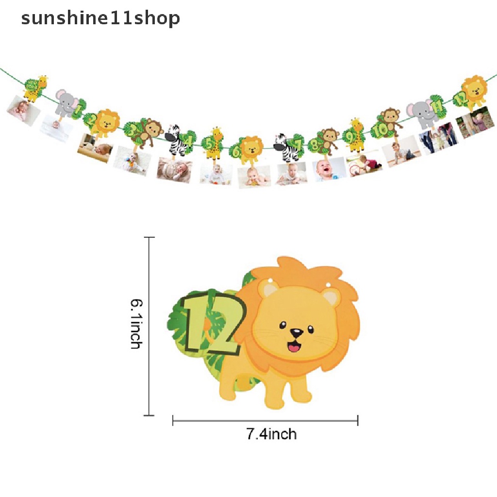Sho Banner Ulang Tahun Jungle Animal Baby One 1st Birthday Januari Desember Foto Garlands Safari Gajah Singa Pesta Ulang Tahun Pertama N