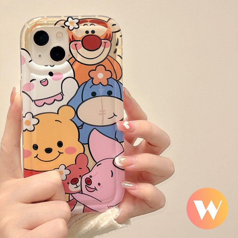 IPHONE Kartun Lucu Winnie The Pooh Bear Full Case Kompatibel Untuk Iphone11 13 12 14 Pro Max X 7 6s 6 8 Plus XR XS Max SE 2020 Lembut TPU Shockproof Airbag Penutup Belakang