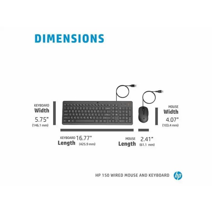 Keyboard Mouse HP 150 Wired USB For PC, Laptop Garansi Resmi