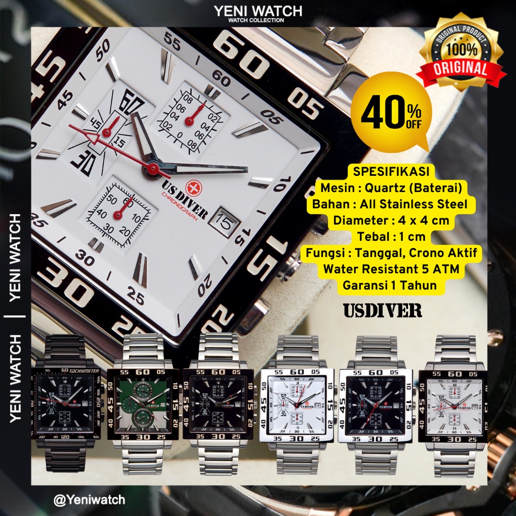 Jam Tangan Pria USDIVER G 8637 Chronograph All Stainless Steel Original Garansi 1 Tahun