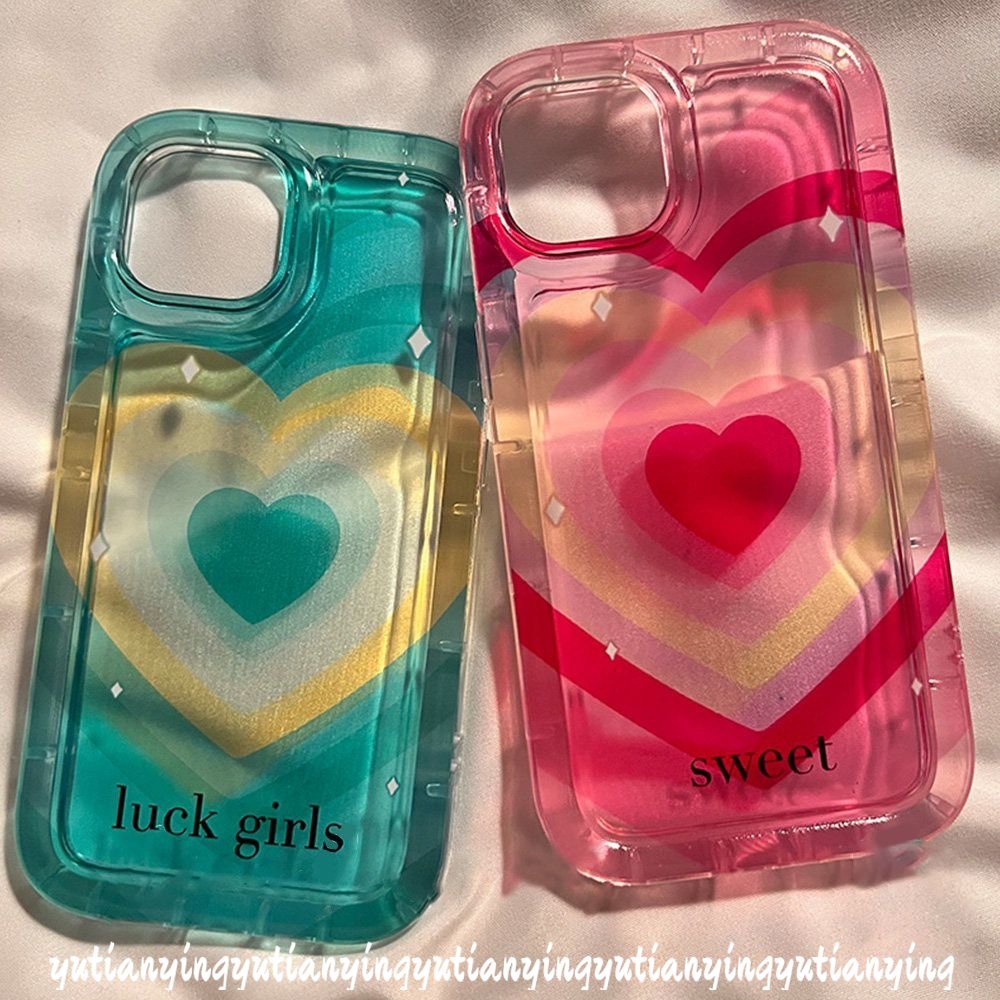 IPHONE Case Kompatibel Untuk Iphone11 13 14 12 Pro MAX 14 Pro Max7 8 6 6S Plus XR X XS MAX Ins Gradien Cinta Manis Hati Silicon TPU Permen Lembut Shockproof Airbag Back Phone Cover