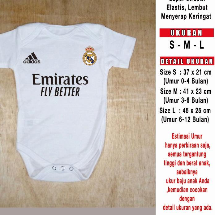 ⅎ Jumper Bayi Real Madrid EMIRATES FLY BETTER Baju Bayi Romper Bayi Kaos Bayi Kado Bayi SML ❂
