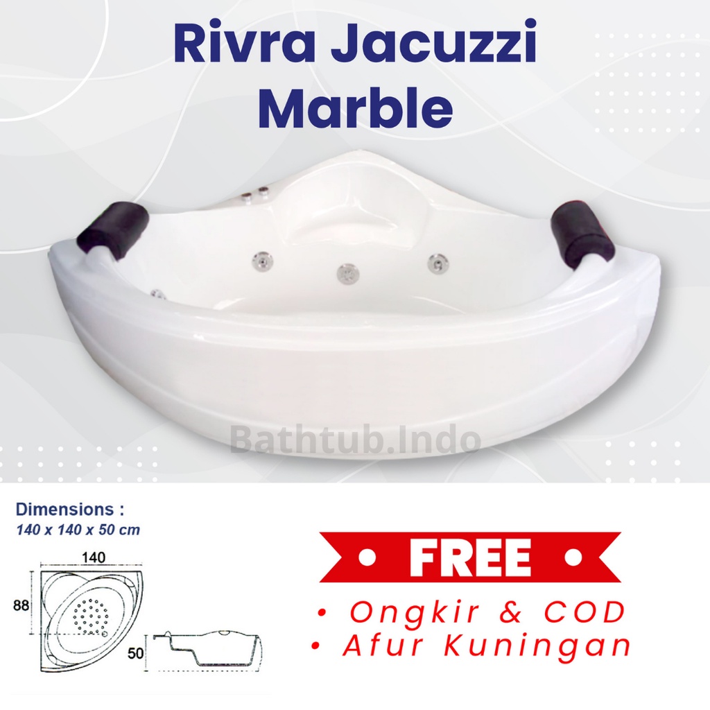 BATHTUB SUDUT RIVRA MARBLE JACUZZI PROMO FREE AFUR KUNINGAN DAN PAKET WHIRPOOL