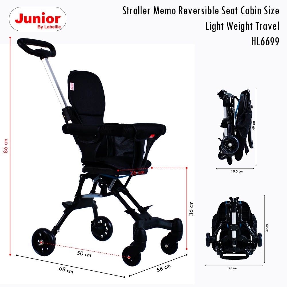 Makassar - Labeille HL6699 Stroller JuniorByChild Memo Reversible Seat Cabin Size Light Weight Travel Kereta Dorong