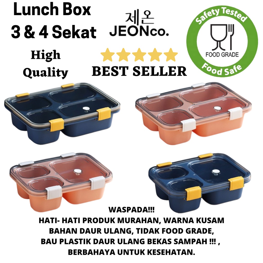 Lunch Box 3 sekat Kotak Makan 4 sekat 850ml dan 1250ml Lunchbox Tutup Transparant Tahan Panas Free Sendok Plastik Food Grade Murah