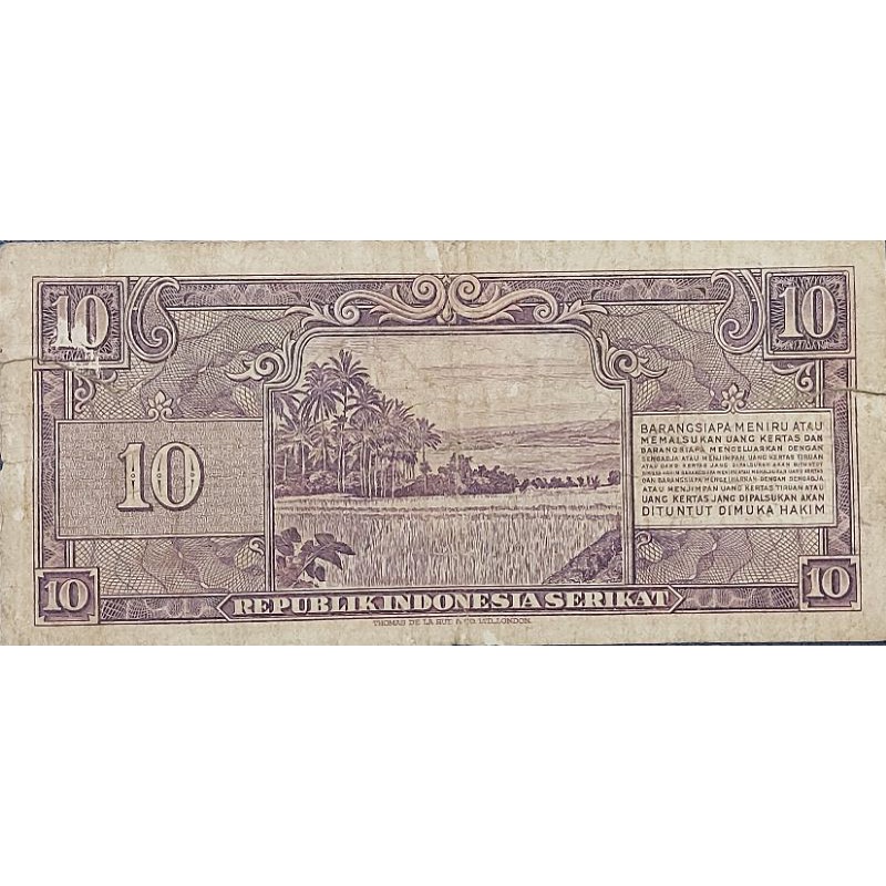 NEW-Uang Kuno Negara Indonesia Langka Series RIS 10 Rupiah tahun 1950  Original  100% Kertas Sangat Layak VF sedikit geripis 3.2.23