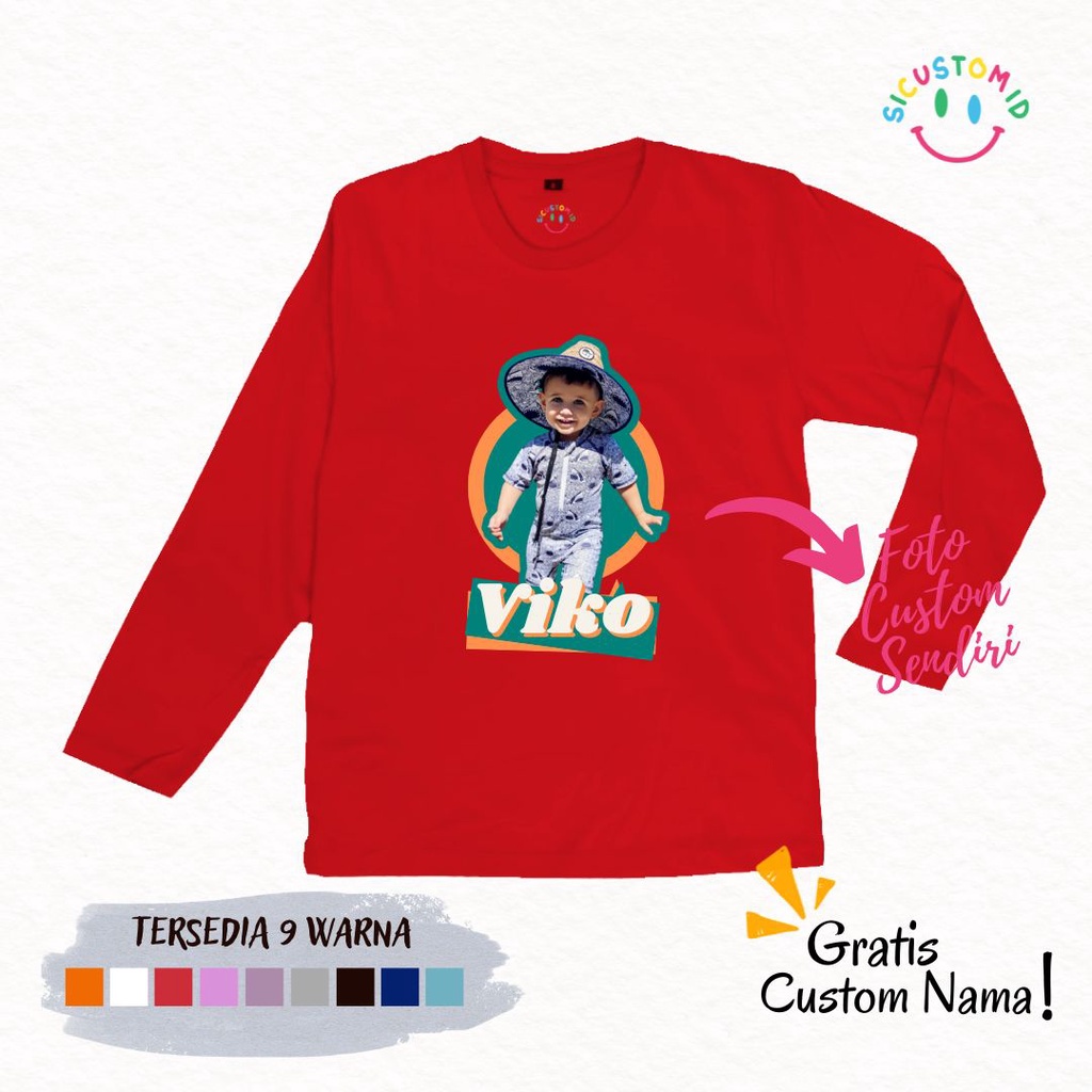 TERLARIS BAJU KAOS ANAK TANGAN PANJANG GRATIS CUSTOM FOTO + NAMA