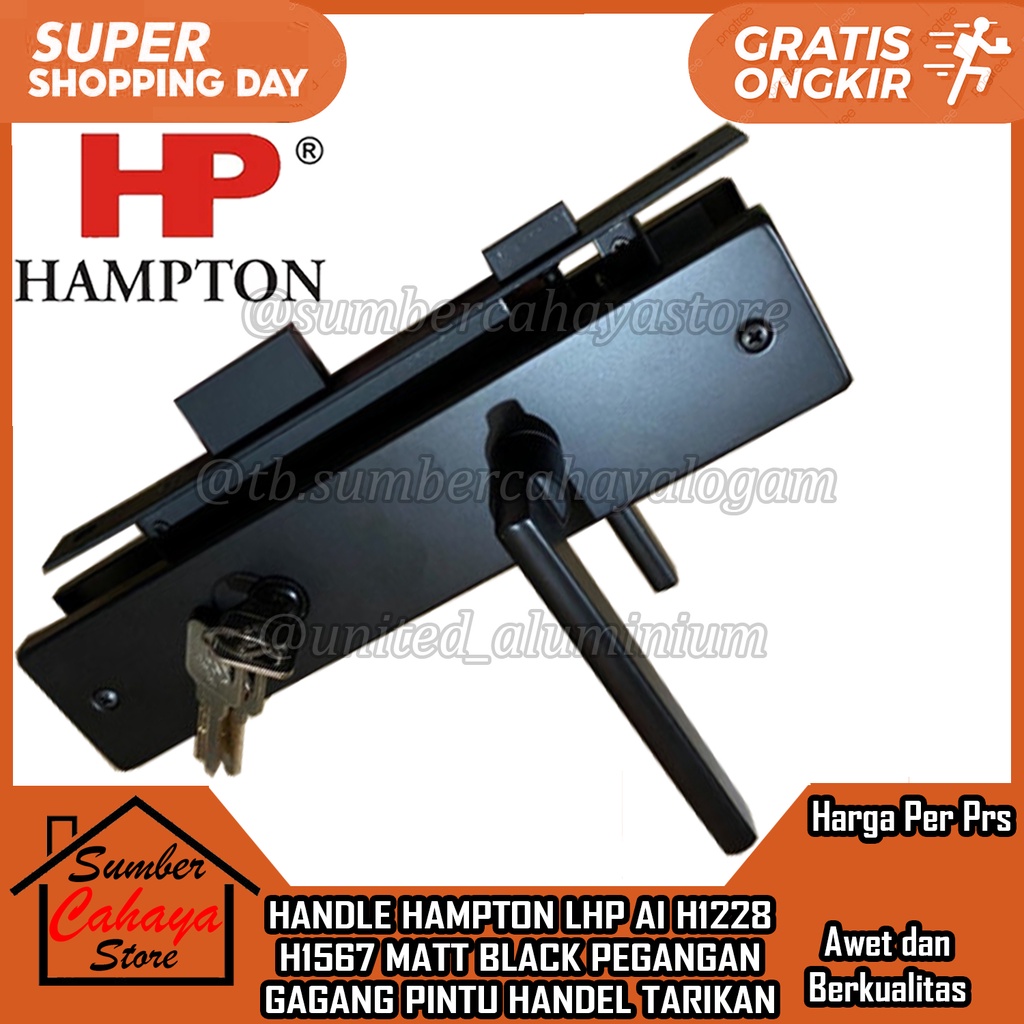 HANDLE HAMPTON LHP AI H1228 H1567 MATT BLACK HITAM HANDEL HENDEL GAGANG PINTU KUNCI RUMAH PEGANGAN T