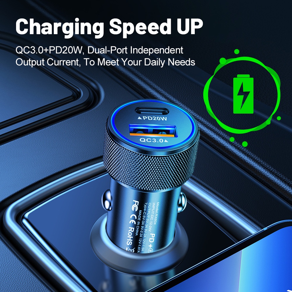 45w QC3.0+PD Super Flash Charger Fast Charging Adaptor Mobil Untuk Hp Paduan Aluminium Charger Mobil Untuk i-Phone Android Tipe C Di Mobil