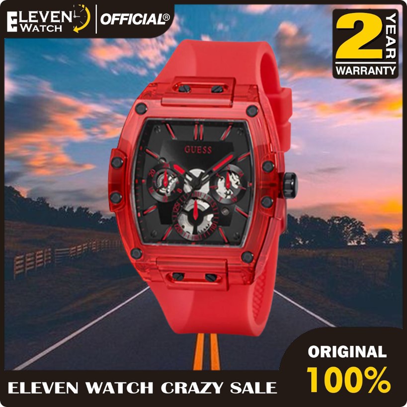 [Promo] Jam Tangan Unisex Guess GW0203G5 Phoenix Skeleton Red Plastic and Silicone Multifunction  Ga