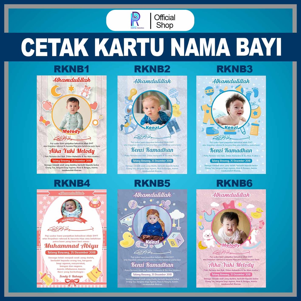 Kartu Kelahiran Anak / Kartu Bayi / Kartu Kelahiran Anak / Kartu Nama Anak RRKNB1