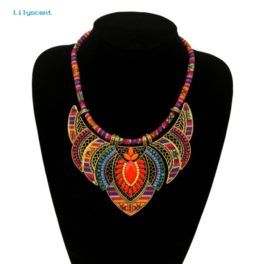 [LS] Vintage Wanita Berlian Imitasi Liontin Bib Kalung Pernyataan Tribal Perhiasan Hadiah