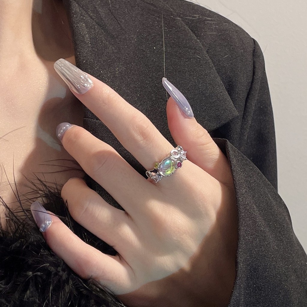 Moonstone Ring Aksesoris Adjustable Kepribadian Cahaya Mewah