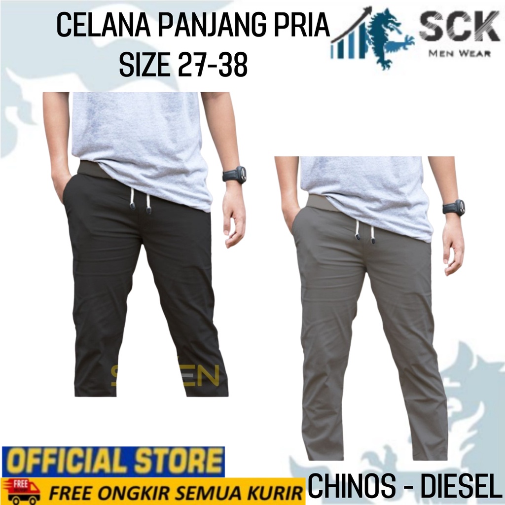 Celana Panjang Chinos DISEL Ukuran M-4XL Aneka Warna Pinggang Karet Tali - sckmenwear GROSIR