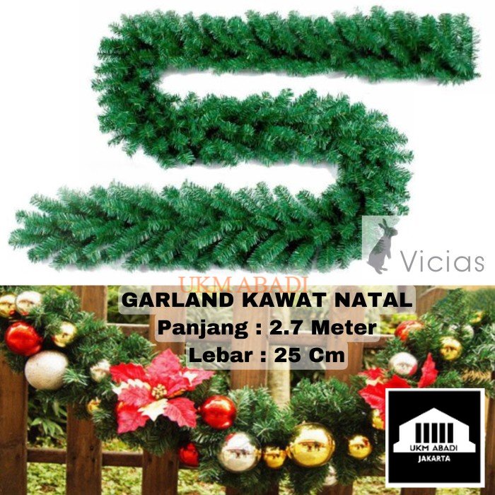 Natal Tinsel Garland Daun Lingkar Lilit Hiasan Dekorasi 250mm