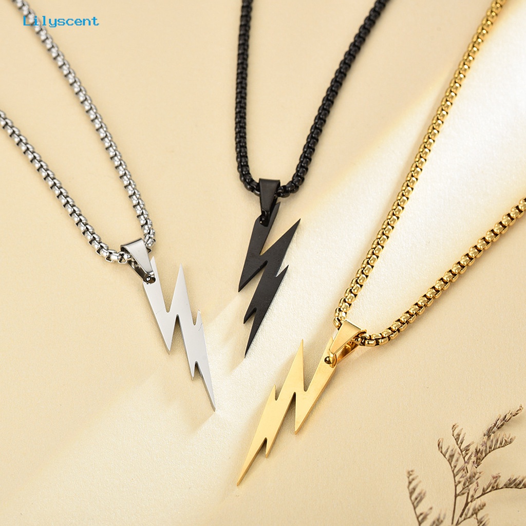 [LS] Pria Liontin Kalung Unisex Rantai Warna Solid Thunder Flash Bentuk Leher Dekorasi Gaya Hip Hop Geometris Pria Kalung Dewasa Perhiasan