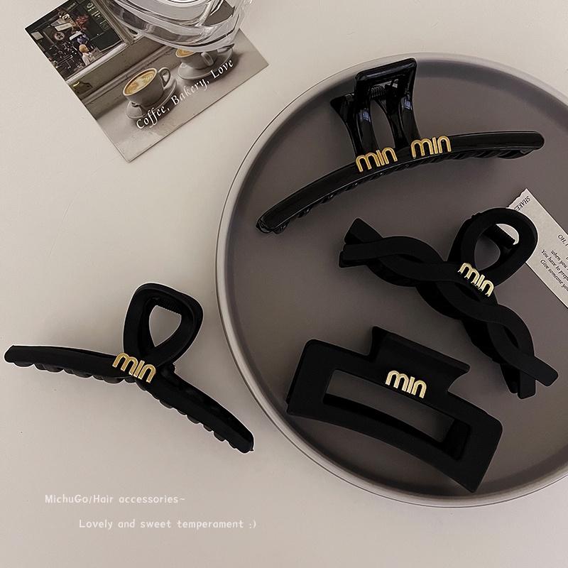 Klip Rambut Besar Hitam Sederhana Perempuan Kepala Belakang Plat hair grip volume Rambut multi -shark Klip Hiasan Kepala