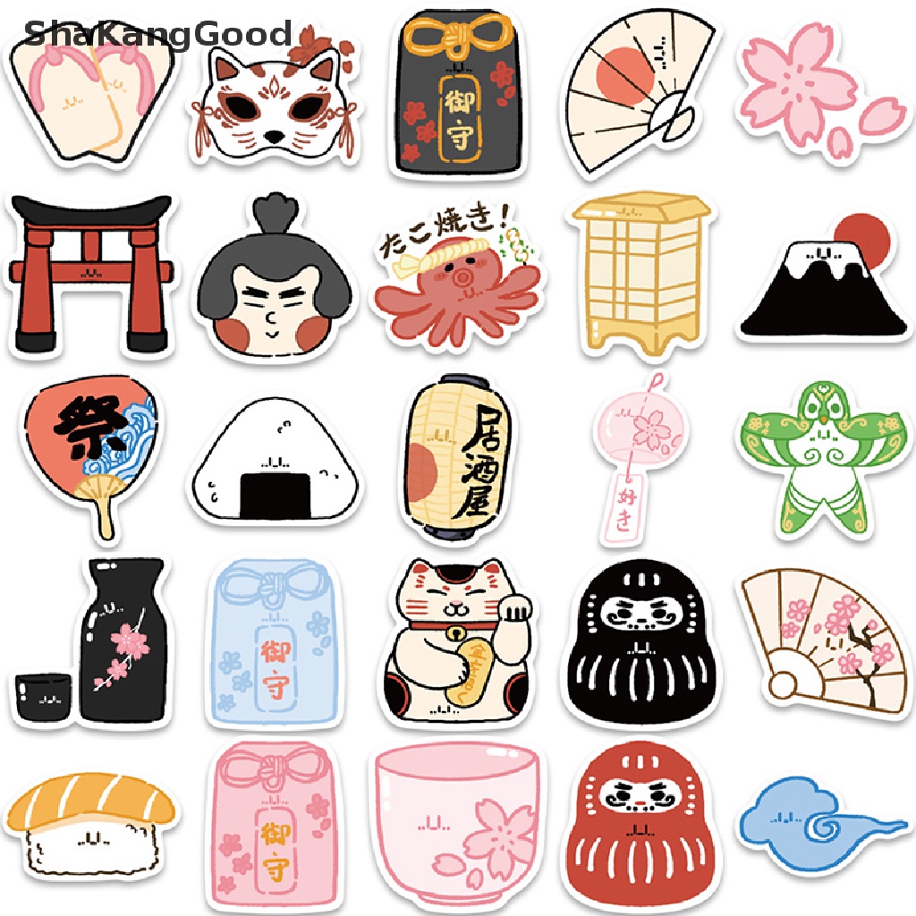 Selip 50 Pcs Gaya Jepang Stiker Peace Amulet Carp Streamer Aesthetic Decals Graffiti Stiker Tahan Air Skateboard Laptop Mainan Anak SKK