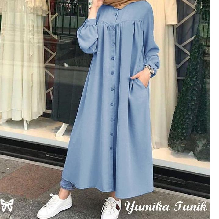 ➯ Kemeja Tunik JUMBO Panjang YUMIKA XL, XXL, 3XL Katun Chembre Good Quality ➮