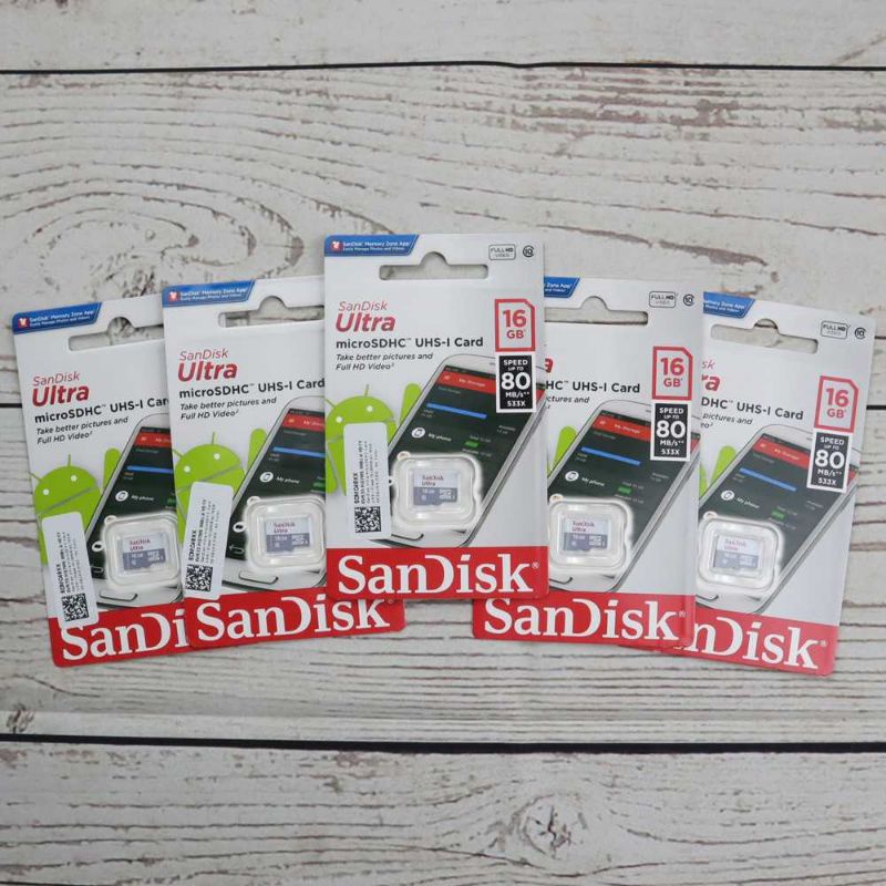 SanDisk Ultra 16GB microSDHC Card UHS-I Class 10 (80MB/s) - SDSQUNS