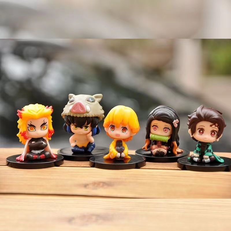 6pcs Kawaii Anime Figure Demon Slayer Nezuko Tanjirou Zenitsu Inosuke Kyoujurou Boneka Q Versi Figural Model Dekorasi Desktop