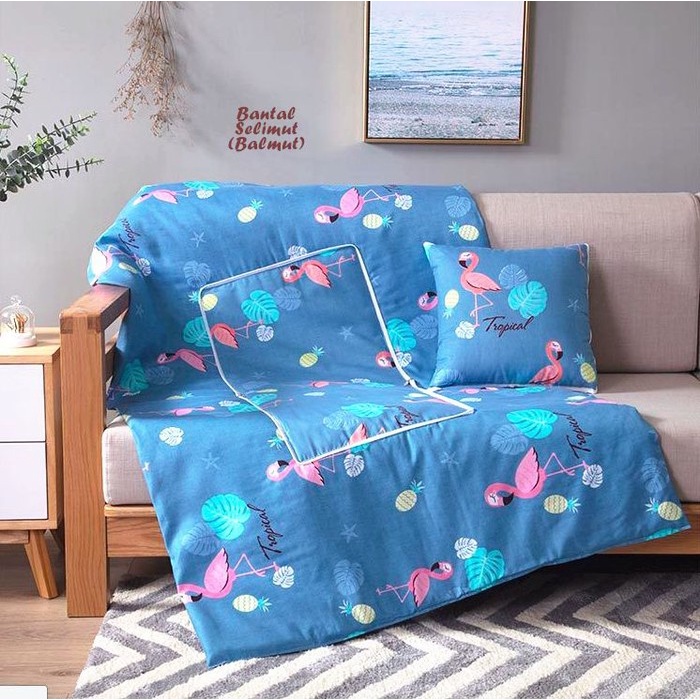 Selimut Dewasa Bantal selimut /BALMUT/2 IN ONE/KH-001 - Flaminggo Biru(X8C5) ORIGINAL Selimut Bulu P