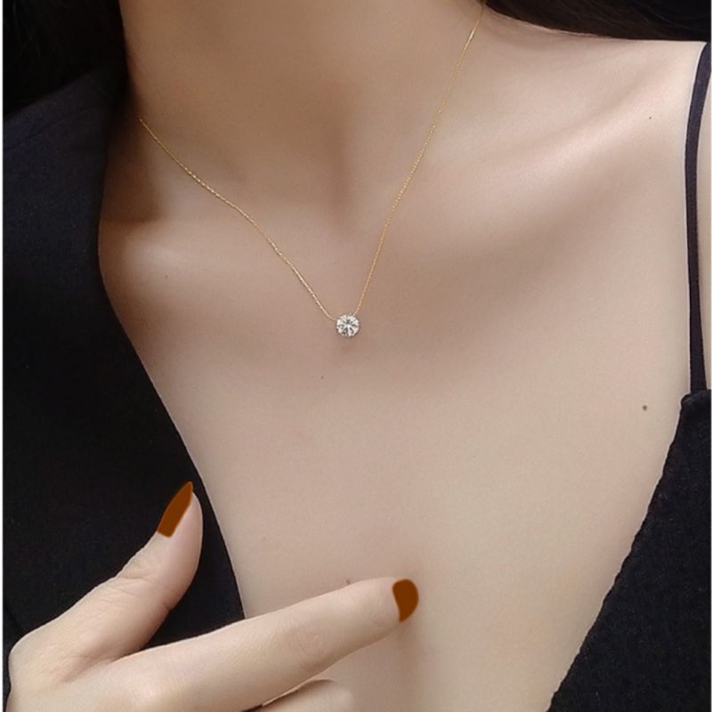 { Bayar Ditempat } Kalung Titanium Wanita Liontin Permata Satu Cristal Kalung Wanita Korea Anti Karat Tidak Luntur