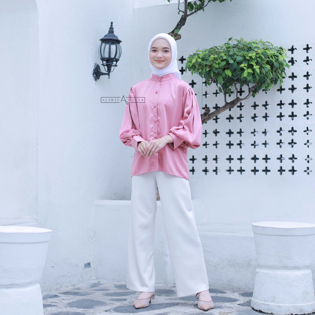 Alawiyahijab - Ola Top ( Kemeja Blouse Silk Tangan Balon )