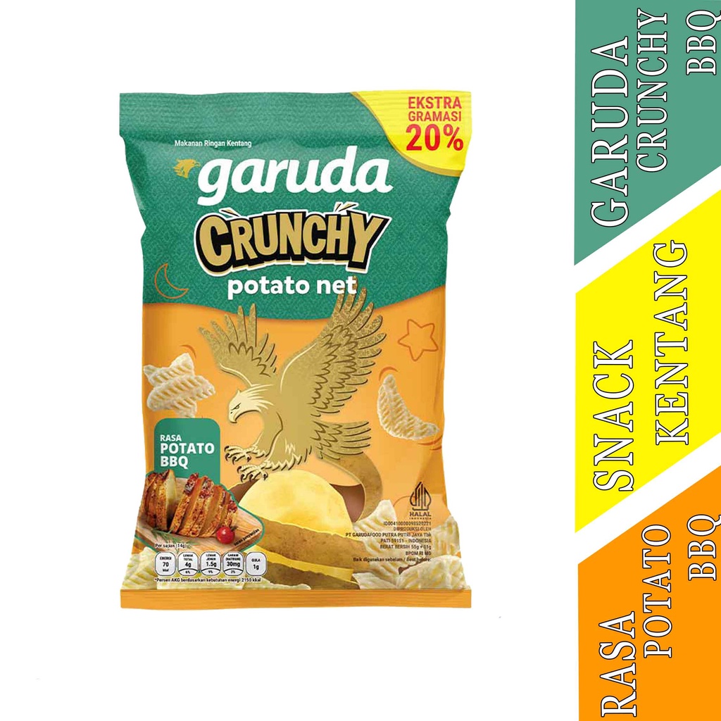 

Rasa Potato BBQ- Garuda Crunchy- Snack Kentang- 55g+11g