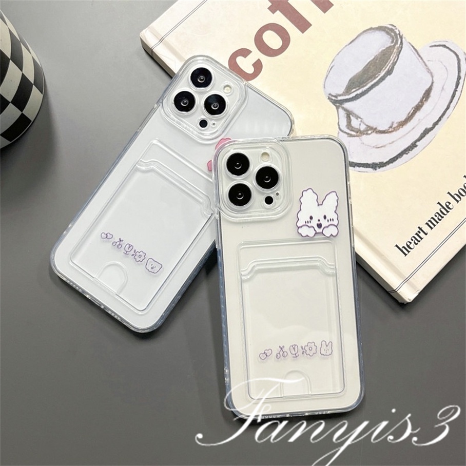 OPPO A78 A17 A17k A77 A77s A57 A76 A96 A16 A16s A16k A15 A15s A74 A54 A55 A95 A94 A53 A32 A9 2020 A5s A3s Reno 8T 7Z 6Z 5Z A52 Cute Rabbit Bear Tempat Kartu Casing Hp Bening TPU Soft Cover