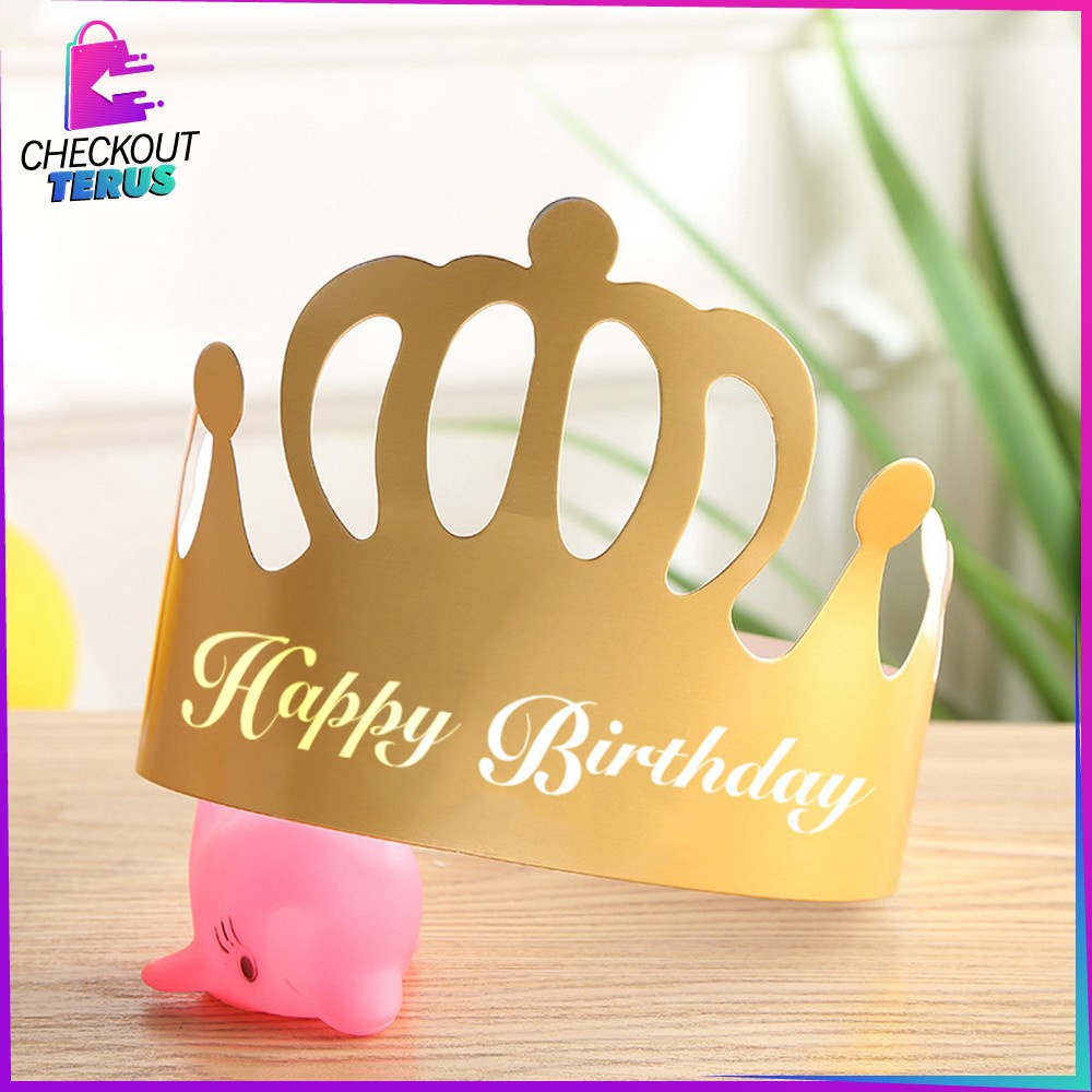 CT C790 Topi Anak Ulang Tahun Kertas Bentuk Mahkota Dekorasi Pesta Ultah HBD Crown Birthday Party Hat Topi Paper Import