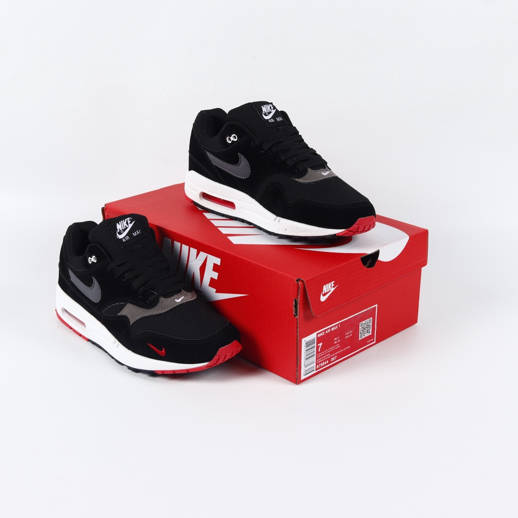 (FTBX ) Sepatu Nike Air Max 1 Black Oil Grey Red