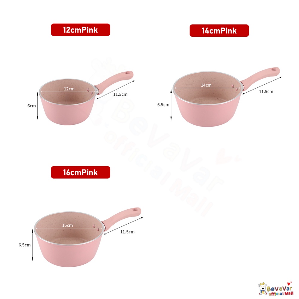 BEVAVAR 12/14/16Cm Panci Susu Mpasi Anti Lengket/Panci Rebus Enamel Milk Pot /Panci Teflon Marble