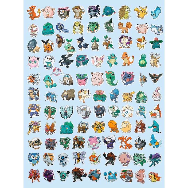 100lembar Stiker Pokémon Kartun Hewan Kecil Q Versi Pocket Elf Dekorasi Gelas Air Mobil Elektrik Kertas Tahan Air