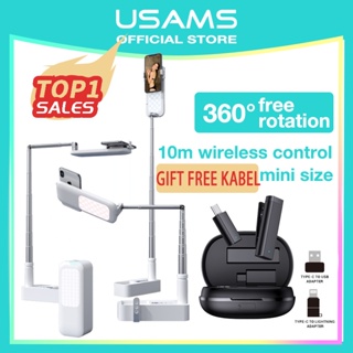 USAMS Official Original Phone Stand ZB209 Multifunctional Live Show Foldable Phone Stand Hp phone holder 1000mAh Ori For Live Show/ TikTok/ Selfie