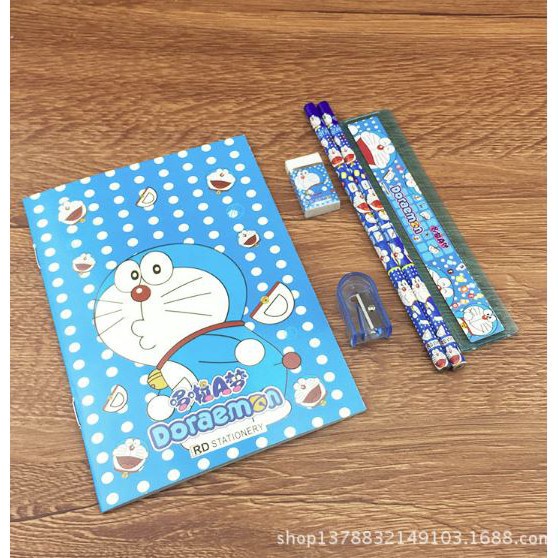 Stationery Set 6 in 1 Free Bag Alat Tulis Anak Sekolah Buku Pulpen Penghapus Pengaris Import