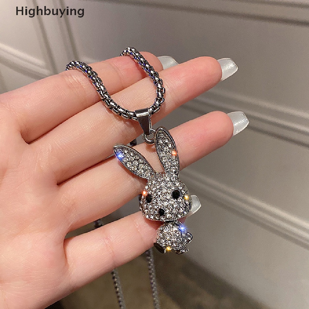 Hbid Fashion Punk Kristal Berlian Imitasi Choker Kalung Kelinci Bunny Liontin Stainless Steel Rantai Kalung Panjang Hip Hop Pesta Perhiasan Aksesoris Glory