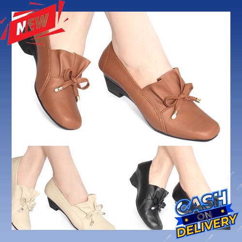 Sepatu Wanita Heels Glossy Hak Tahu Pantopel Kerja Premium 5Cm Fashion Casual Hitam Merah Salem Mura