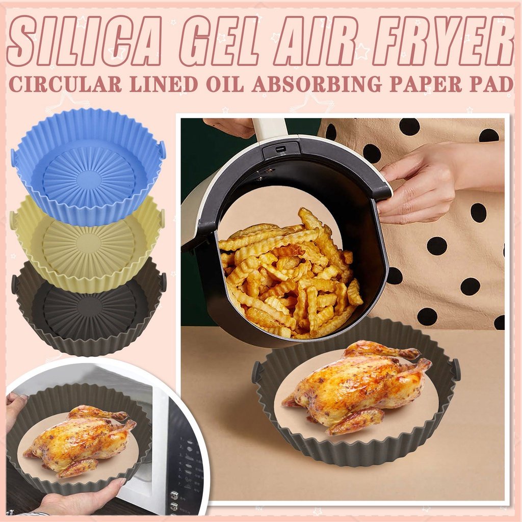 [Ready Stock] Round Air Fryer Silicone Pot Food Safe Oven Accessories Pizza Baking Tray