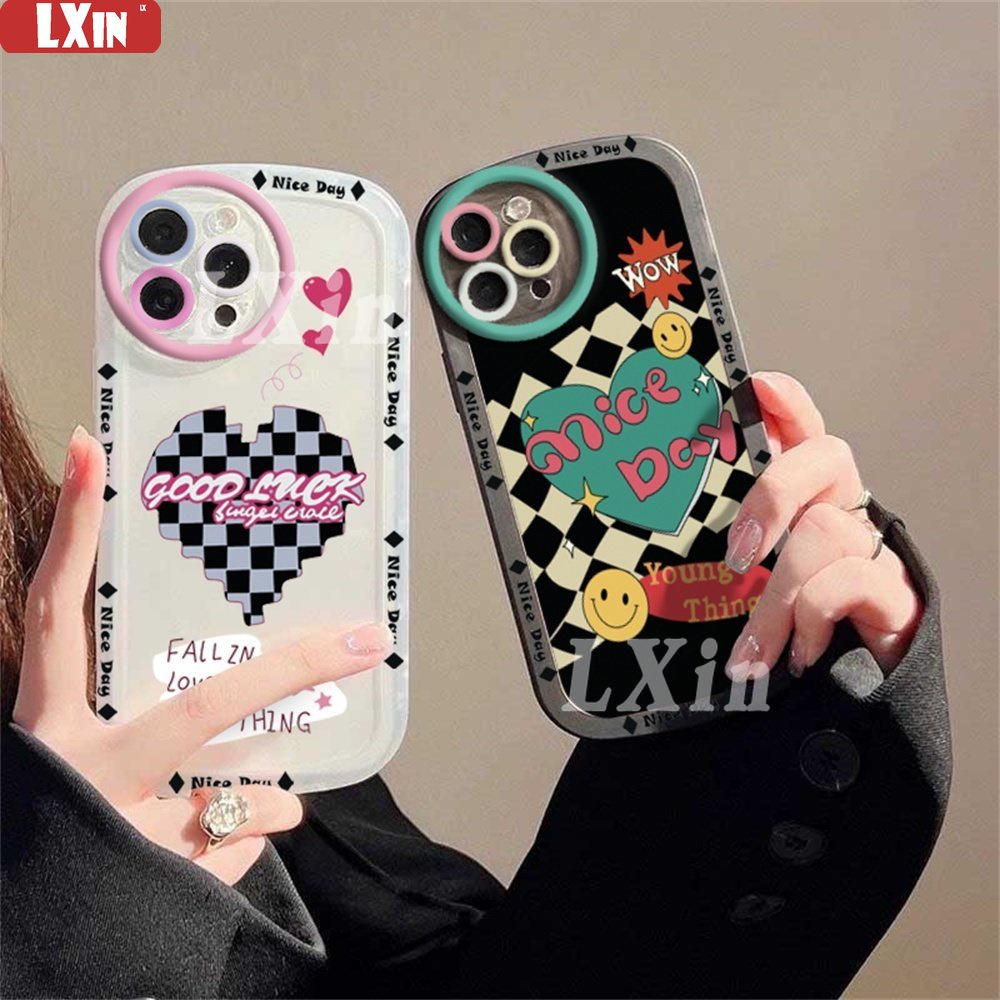 Soft Case Realme 10 C35 C33 5 5i 6i C3 C21Y C25Y C21 RealmeC11 C11 2021 C25 C15 C12 C2 Putih Dan Hitam Motif Kotak Doodle love Silikon Phone Cover
