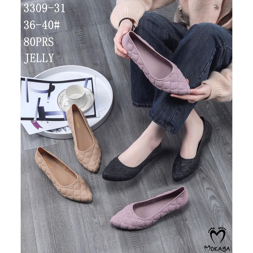 Sepatu Slop Jelly Wedges Wanita Motif Kerang Pretty Super Empuk Mewah Kekinian Import Mokaya / Size 36-40 (3309-31)