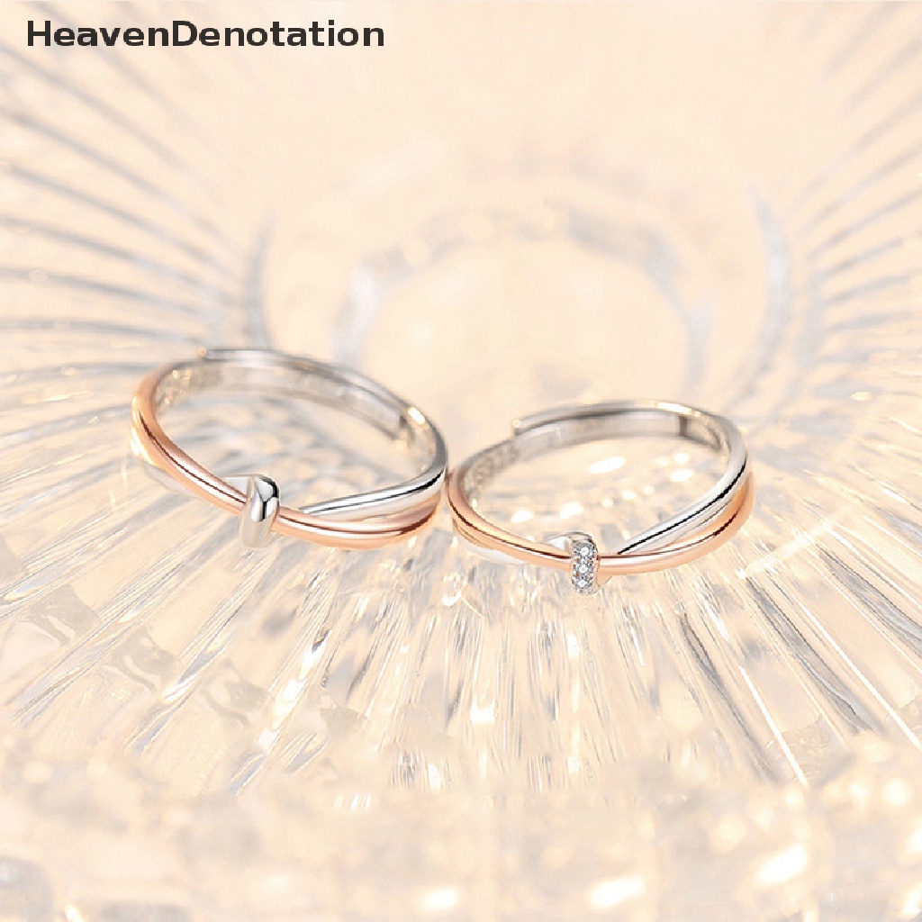 [HeavenDenotation] Baru Hot Jual Warna Perak Micro-set Zirkon Pemisahan Cinta Simpul Pasangan Cincin Terbuka HDV