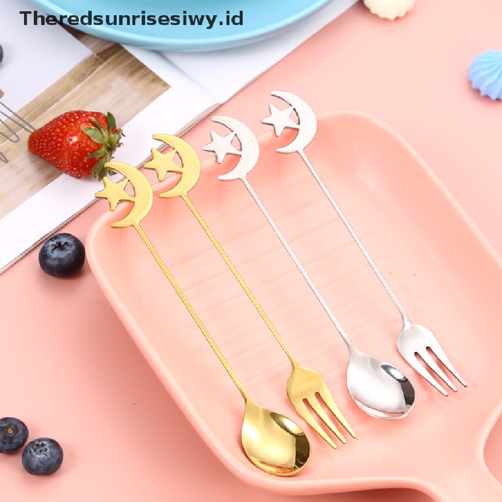 # Baju Lebaran # Eid Mubarak Star Moon Stainless Steel Sendok Garpu Dekorasi Peralatan Makan Ramadhan~
