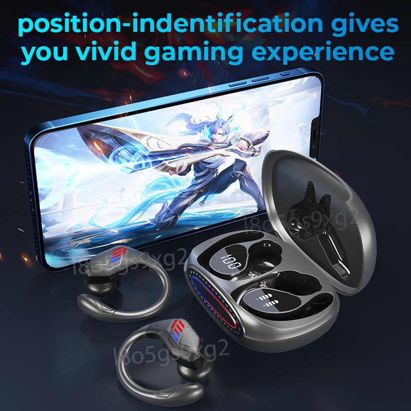 【VOULAO GM5】True Wireless Gaming Headset Bluetooth 5.3 Nirkabel Latensi Rendah dengan Mikrofon HiFi Stereo LED Power Display