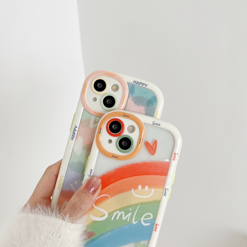 Rainbow Smile Puff Case iPhone 11 12 13 14 Pro Max 14 Plus Women's Cute Happy Love Pretty Friends Gifts Soft Casing Cover