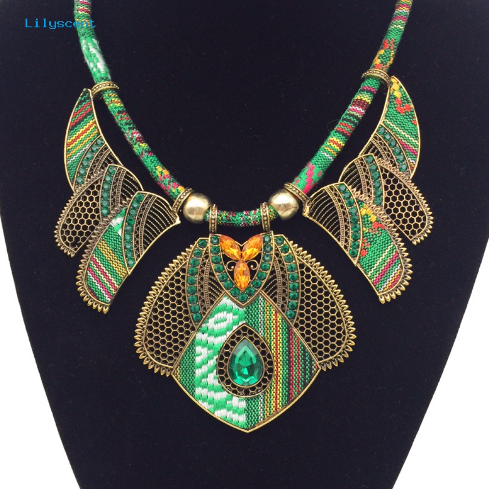 [LS] Vintage Wanita Berlian Imitasi Liontin Bib Kalung Pernyataan Tribal Perhiasan Hadiah