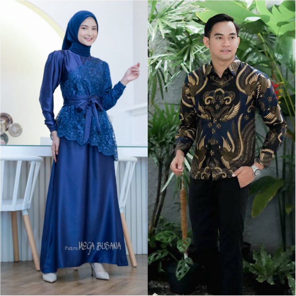 Gamis Couple Saukia Dress Brokat mix Batik kemeja modern Baju Pasangan Sarimbit Keluarga Terbaru