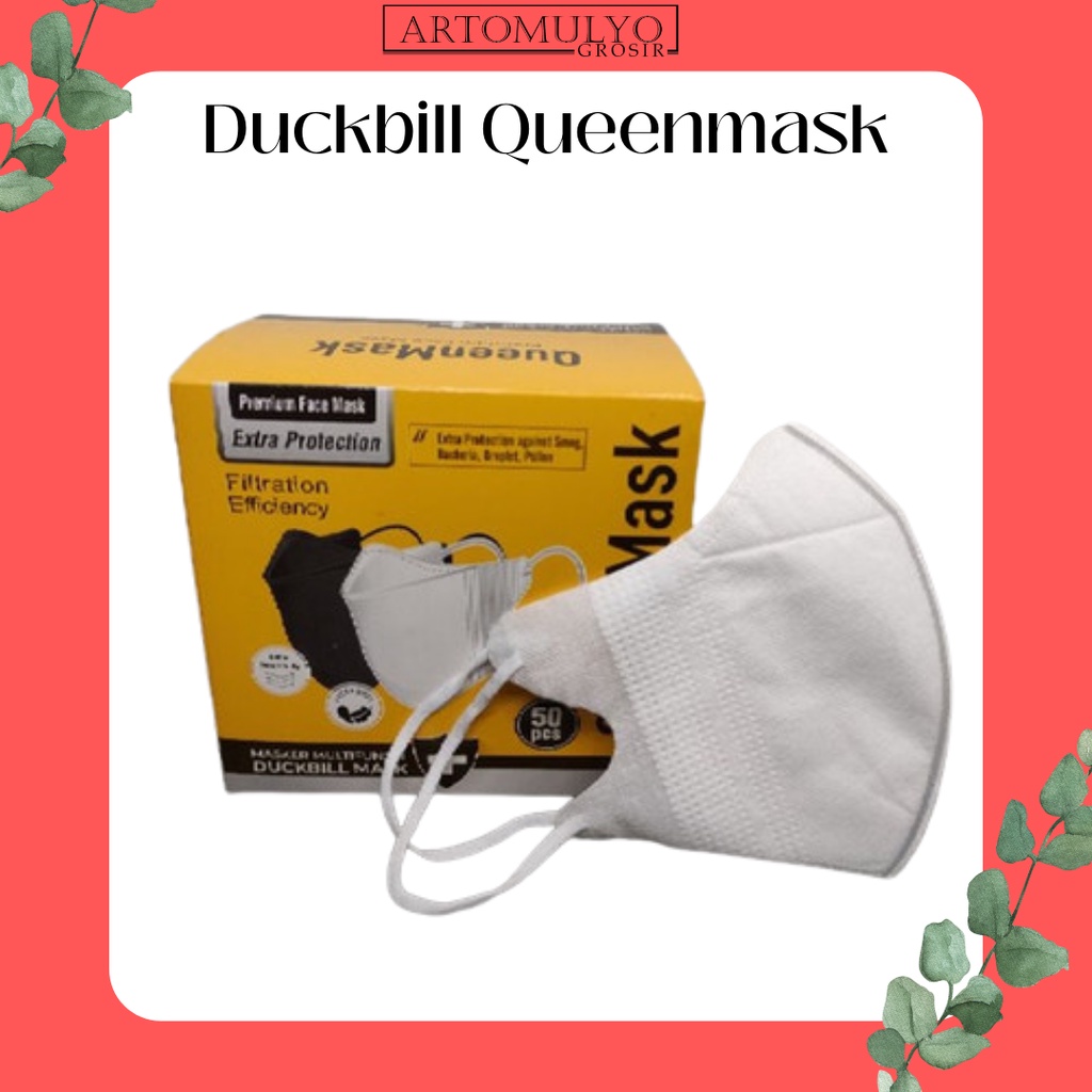 MASKER DUCKBILL GARIS QUEENMASK / QUEEN MASK 1 BOX 50 PCS FACEMASK FACE MASK PUTIH HITAM WARNA DUCK BILL
