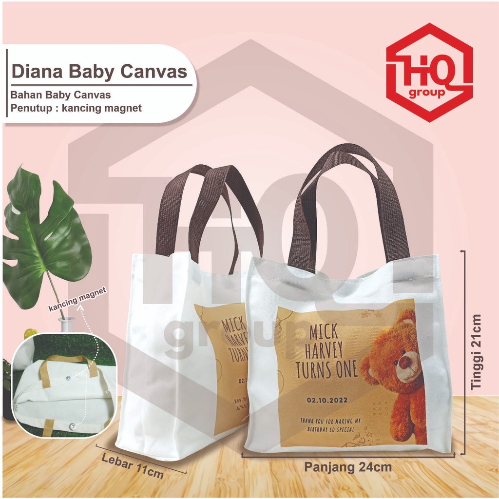 Totebag Baby Canvas Kancing Magnet/P24 X L11 X T21/Baby Canvas Custom/Custom Ultah/Wedding/Hampers Murah/