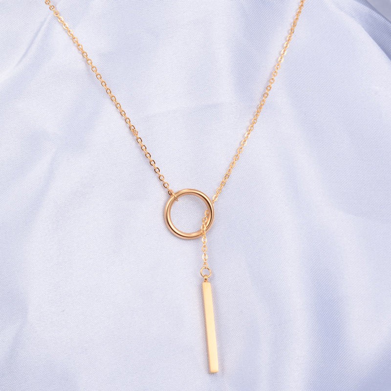 Kalung Bentuk Bulat Geometris | Kalung Rantai Klavikula Dapat Ditarik | Rose Gold 18k | Sendok Garpu Bahan Stainless Steel | Aksesoris Rambut Untuk Wanita